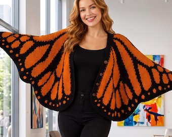 Handmade Butterfly Wing Cardigan Sweater, Fairycore Batwing Wrap, Monarch Wings