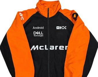 Personalized  McLaren Racing Jacket, Orange Black Block Color, Lightweight Biker Windbreaker (Y2K Streetwear)