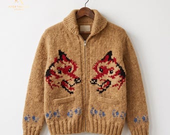 Cárdigan de punto con cremallera personalizado con diseño de lobo, suéter acrílico de estilo nórdico, chaqueta urbana de invierno.