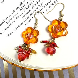 Double Daisy Earring, Floral Earrings, Orange, Sterling Silver Pin ...