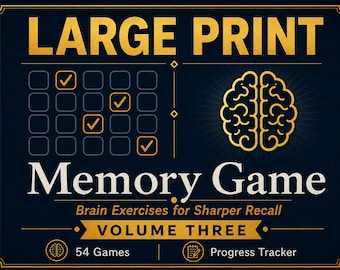 Juego de memoria en letra grande para personas mayores Volumen 3 / 54 Nuevos juegos de cartas para imprimir / Actividad cerebral para la demencia y el cuidado de la memoria