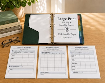 Large Print Bill Pay Checklist & Budget Planner | Monthly Bill Tracker for Seniors | Fixed Income Organizer | 15 Pages Instant Download