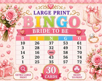 Bingo para la futura novia con letra grande (30 tarjetas imprimibles)