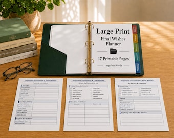 Large Print Final Wishes Planner | Important Documents Organizer for Seniors | End of Life Estate Binder | 17 Pages Instant Download