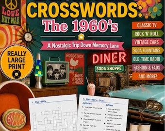 Crucigramas en letra grande: Los años 60 / 50 crucigramas fáciles, letra de 20 puntos / PDF imprimible