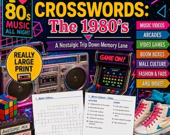 Crucigramas en letra grande: Los años 80 / 50 crucigramas fáciles, letra de 20 puntos / PDF imprimible
