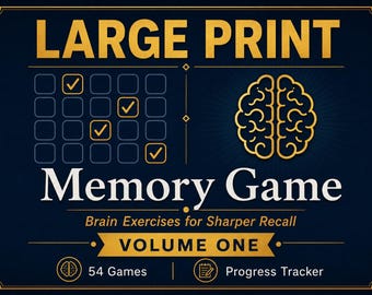 Juego de memoria con letra grande para personas mayores / 54 juegos de cartas para imprimir / Actividad cerebral para el cuidado de la memoria y la demencia / Descarga instantánea en PDF