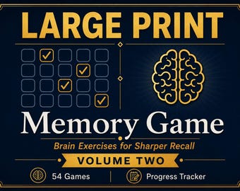 Juego de memoria en letra grande para personas mayores Volumen 2 / 54 nuevos juegos de cartas para imprimir / Actividad cerebral para el cuidado de la demencia y la memoria /