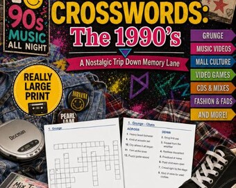 Crucigramas en letra grande: Los años 90 / 50 crucigramas fáciles, letra de 20 puntos / PDF imprimible