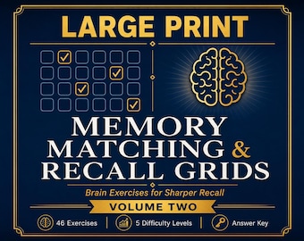 Cuadrículas de memoria y recuerdo en letra grande, volumen 2 / Ejercicio cerebral imprimible de 100 páginas para personas mayores / 46 actividades nuevas, 5 niveles