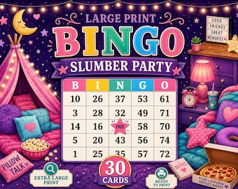 Bingo para pijamadas con letra grande (30 tarjetas imprimibles)