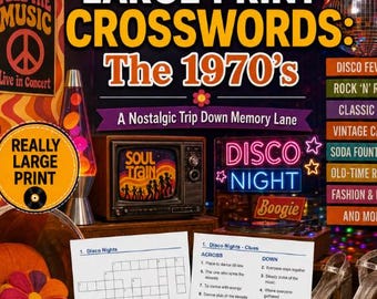 Crucigramas en letra grande: Los años 70 / 50 crucigramas fáciles, letra de 20 puntos / PDF imprimible