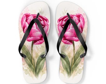 Infradito con tulipani rosa ad acquerello - Sandali da spiaggia floreali