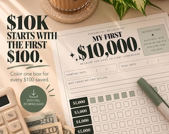 Mi primer registro de ahorros de 10.000 dólares / Reto de ahorro, Meta financiera, Presupuesto imprimible