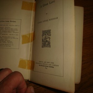 1898 Copy A Great Love by Clara Louise Burnham A Novel Fiction Mission Style Boards Morris image 3