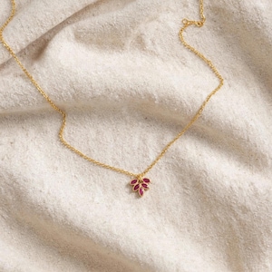 Ruby Leaf Necklace Gold - Marquise Ruby Branch Necklace, July Birthstone Leaf Pendant, Dainty Red Gemstone Necklace For Women Gift