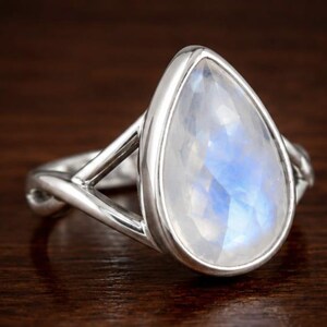 Rainbow Moonstone Teardrop Ring, Sterling Silver Ring, Natural Gemstone Ring, Statement Ring, Handmade Silver Jewelry, Gift for Her