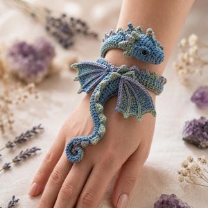 Dragon Wrist Wrap Crochet Pattern PDF | Celeste Crystalwing Amigurumi Bracelet | Fantasy Dragon Jewelry Pattern | Instant Download DIY Gift