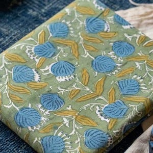Hand Block Print Cotton Fabric, Floral Sewing Material By The Yard hand blockprint febric