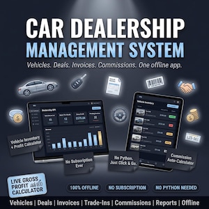 Car Dealership Management Software Auto Sales Inventory CRM Offline Profit Calculator Windows Mac Linux App System (Digital Download)