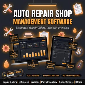 Auto Repair Shop Management Software Desktop App Automotive Business Repair Order Inventory Invoice Technician Tracking (Digital Download)