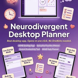 ADHD Planner Neurodivergent Executive Function Software App Digital Productivity Focus Timer Offline Organizer Brain Dump (Digital Download)