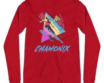Ski Chamonix, Skiing Shirt, Retro Ski Chamonix, Ski Shirt, Retro Ski T-Shirt, Skier Gift, Vintage Shirt, France, Unisex Long Sleeve Tee