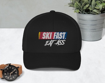 Ski Fast Eat Ass, Ski Hat, Funny Ski Hat, Fun ski Hat, Funny gift, Funny skier gift, ski, skiing, Mesh Trucker Cap