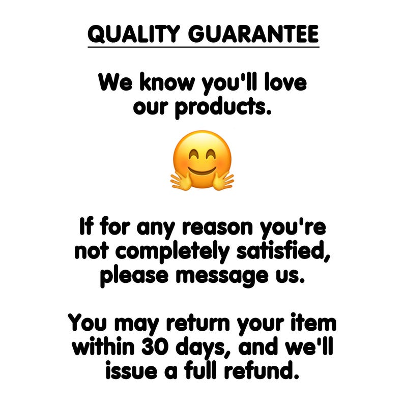 a picture of a smiley face with the words quality guarantee