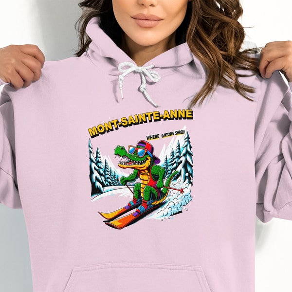 Unique Alligator Skiing Hoodie, Mont Sainte-Anne Winter Wear, Where Gators Shred, Cool Skiing Apparel