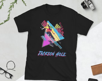 Skiing shirt, Retro Ski Jackson Hole, Skier Gift, Vintage Shirt, Ski Wyoming USA Unisex Short-Sleeve T-Shirt