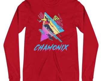 Ski Chamonix, Ski Shirt, Retro Ski Chamonix, Ski Shirt, Retro Ski T-Shirt, Skifahrer Geschenk, Vintage Shirt, Frankreich, Unisex Langarm-t-Shirt