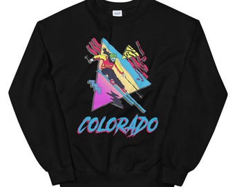 Retro Colorado Sweatshirt, Vintage Skiing Design, Cozy Winter Wear, Unisex Graphic Pullover, 80s Ski Style Sweatshirt