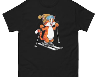 Camiseta de esquí divertida con diseño de gato naranja para esquiadores