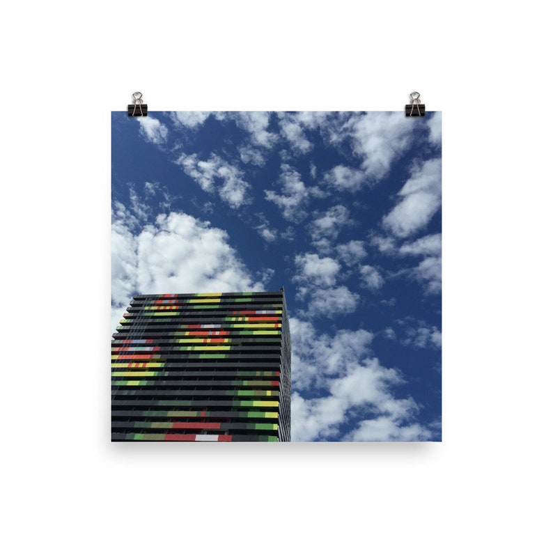 Colorful Building and Bright Blue Sky Poster