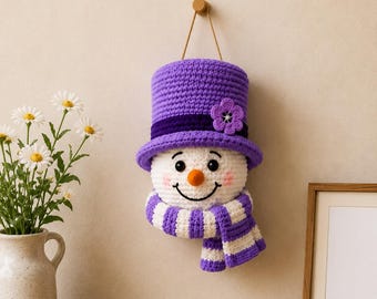 Modèle PDF de décoration de Noël au crochet, bonhomme de neige à suspendre au mur, décoration de Noël amigurumi, téléchargement instantané