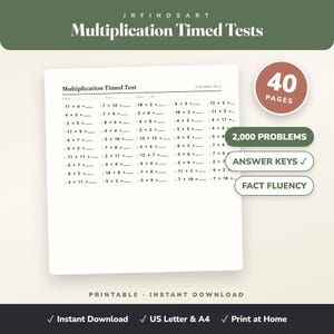 Zeitlich begrenzte Multiplikationstests zum Ausdrucken, 30 Mathe-Übungen pro Minute (PDF mit Lösungsblatt), Einmaleins üben, für den Heimunterricht, sofort einsatzbereit