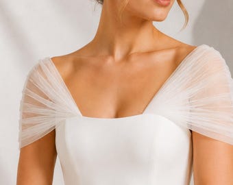 Bridal Sleeves: Detachable Tulle Wedding Dress Straps Off-Shoulder Pleated Sleeves