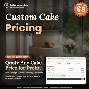 Custom Cake Pricing Calculator, Cake Order Form & Serving Chart, Price List Templates, Excel Google Sheets