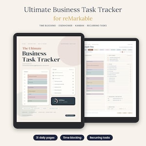 reMarkable Planner用ビジネスタスクトラッカー、ToDoリストプランナー、タイムブロッキング、デイリープランナー、アイゼンハワーマトリックス、カンバン、繰り返しタスク（PDF）