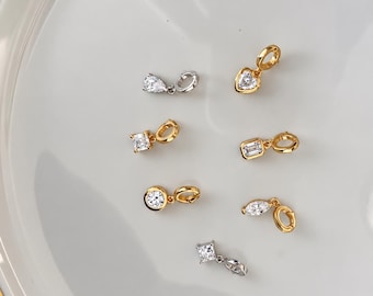 Breloque clip en or vermeil 18 carats (S925) avec diamant de laboratoire taille princesse, carrée, amovible, couleur D, E, VVS, VS