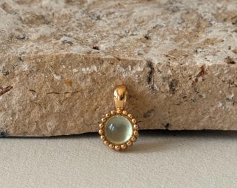 Collier pendentif tournesol en préhnite : argent sterling vermeil plaqué or 18 carats (chaîne torsadée de 45,7 cm)