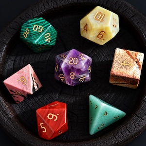 Colorful Sharp Edge Gemstone Dice Set, 7 Piece RPG Dice Gift for Tabletop Gamers
