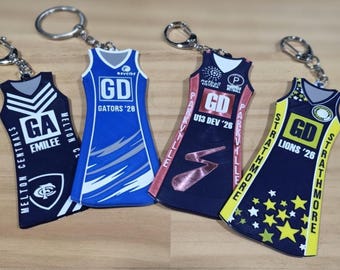 Custom Netball Dress Keyring – Mini Sports Uniform Replica Team Gift