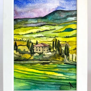 Custom Tuscany Watercolor Painting Original Italian Landscape Hand Painted Art Framed Wall Decor Gift for Home Office or Housewarming