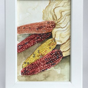Indian Corn Watercolor Watercolour Small Painting Framed Original Art Autumn Harvest Kitchen Wall Decoration Fall Botanical Home Decor Gift