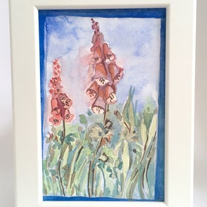 Piccolo Foxglove rosa personalizzato fiori blu acquerello acquerello media mista originale pittura arte parete Home Decor incorniciato regalo di inaugurazione della casa