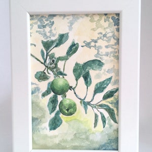 Piccola frutta personalizzata Mele verdi Mela Acquerello Acquerello ORIGINALE Pittura Arte Parete Decorazioni per la casa Regalo incorniciato Interior Design Fatto a mano
