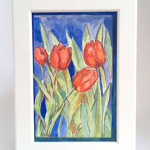 Kleines abstraktes Bild Tulpen Aquarell Mischtechnik Malerei ORIGINAL Tulpen Malerei Art Wand Home Decor gerahmte Geschenk