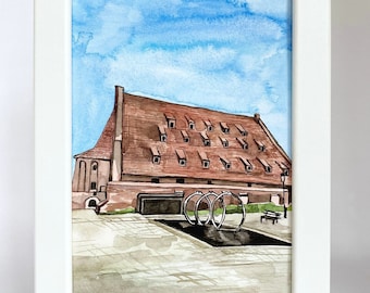 Gdansk Amber Museum Watercolor Watercolour Small Painting Frame Polish Art Historic Architecture Poland City Wall Decor Travel Souvenir Gift